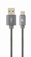 GEMBIRD CABLEXPERT USB 2.0 Kábel AM na typ C (AM/CM), 2 m, kovová špirála, sivý, blister, PREMIUM QUALITY