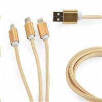 GEMBIRD kábel CABLEXPERT USB A Male/Micro B + Type-C + Lightning, 1 m, opletený, zlatý, blister