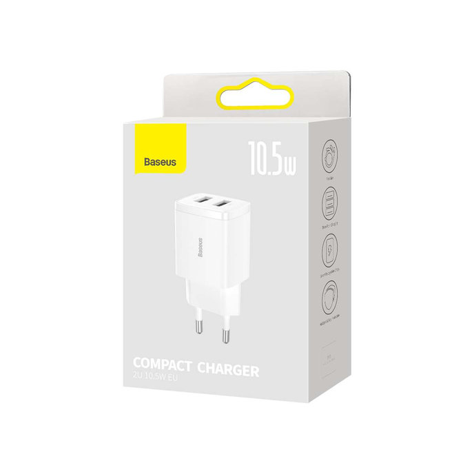 Baseus Travel Charger Compact wall Charger U+U, 10.5W, adaptér, biely