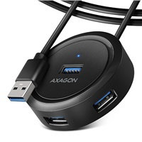 AXAGON HUE-P1AL, 4x USB 3.2 Gen 1 ROUND húb, micro USB napájací konektor, kábel USB-A 1.2m