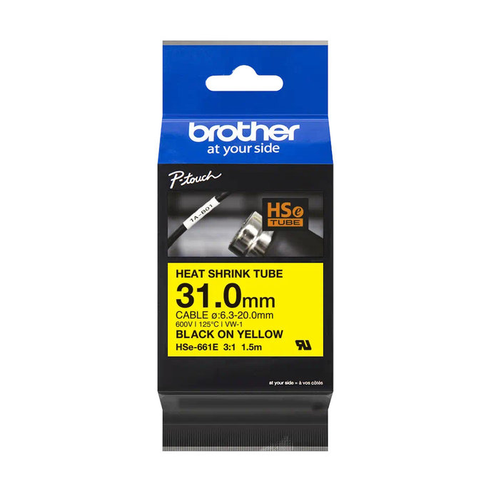 BROTHER HSE-661E - čierna tlač na žltej, šírka 31,0 mm