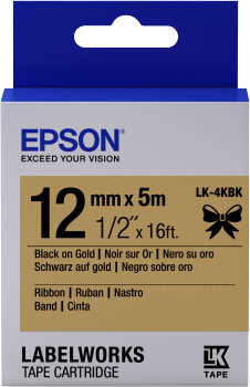 EPSON POKLADNÍ SYSTÉMY Epson zásobník se štítky – saténový pásek, LK-4KBK černá / zlatá, 12 mm (5 m)